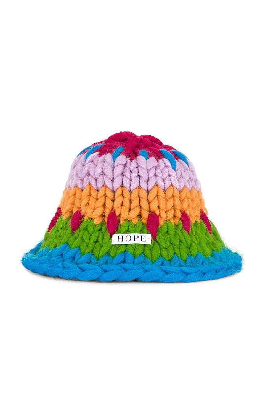 Blue Patchwork Colossal Knit Mushroom Hat