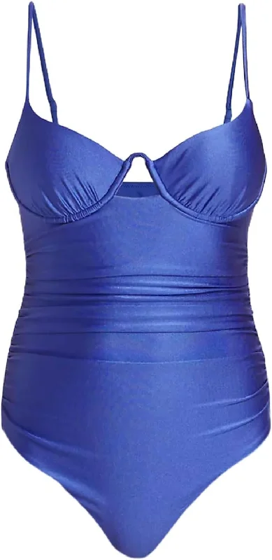 Simkhai Women's Laine Ruched Underwire Nylon Spandex One-Piece Swimsuit Blue