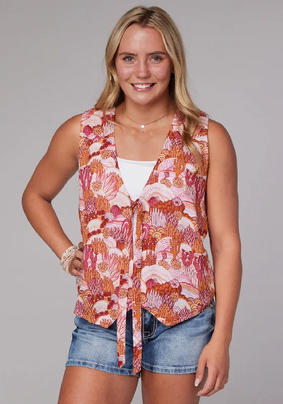 Roper Womens 2078 Groovy Cacti Pink 100% Rayon Vest